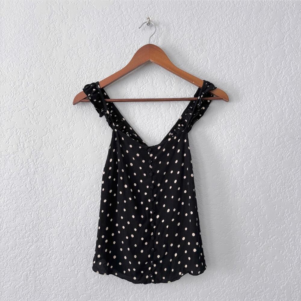 madewell black with white polkadot ruffle strap cami tank size 0